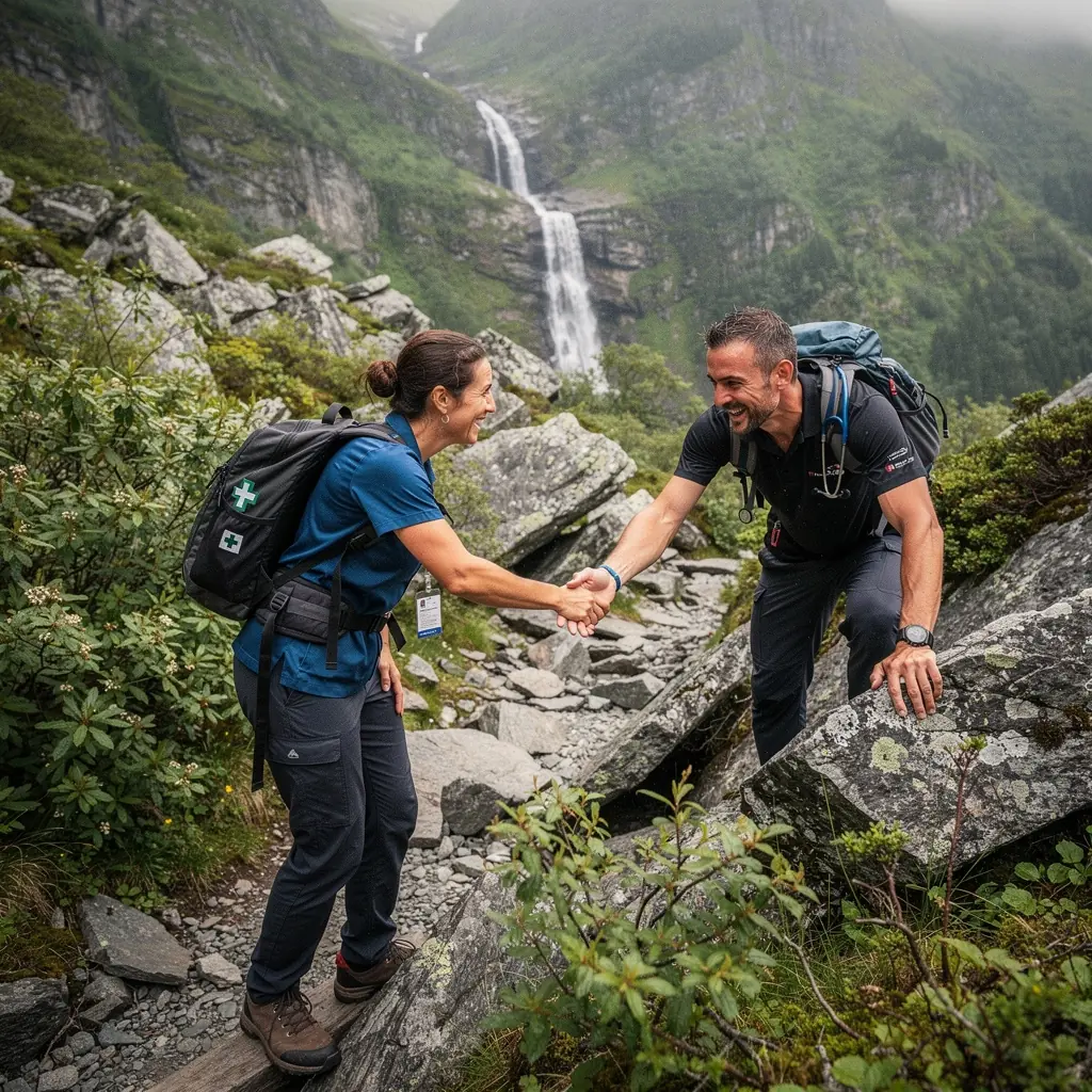 Wanderer genießen die atemberaubende Aussicht auf die bayerischen Alpen von einem Gipfel.
